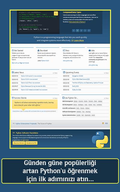 Günümüzde günden güne popülerliği artan python'ın öğrenmek için ilk adımınızı atın